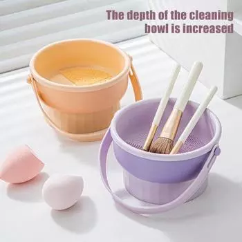 Силиконовая чаша для чистки кистей для макияжа с ручкой, возможность глубокой очистки, многоразовая, 3 в 1 фиолетовый