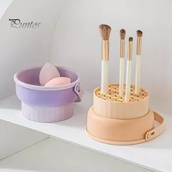 Силиконовая чаша для чистки кистей для макияжа с ручкой, возможность глубокой очистки, многоразовый многофункциональный держатель для кистей для макияжа 3 в 1, чаша для чистки A фиолетовый