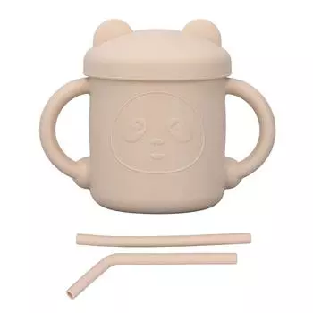 Силиконовая детская кружка для питья, обучающая, с двумя ручками, крышкой и трубочкой, в мультяшном стиле, прочный пищевой силикон