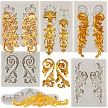 Силиконовая форма для цветов в стиле барокко, рельефная граница, формы для помадки, инструменты для украшения детского торта «Ангел», форма для конфет, шоколада, мастики белый