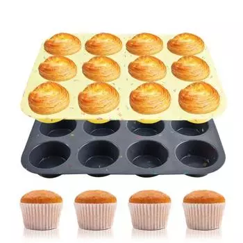 Силиконовая форма для кексов, 12 чашек, вафельная форма для торта, не содержит BPA, противень для кексов для духовки, антипригарные формы для мытья в посудомоечной машине, формы для выпечки кексов в духовке жёлтый