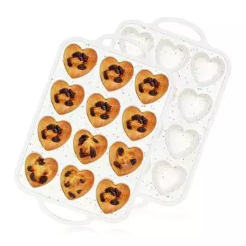 Силиконовая форма для кексов в форме сердца с металлическим каркасом, 12 чашек, форма для выпечки в форме сердца, форма для кексов в форме сердца, тарталетки белый