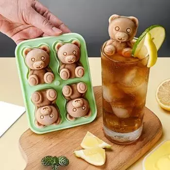 Силиконовая форма для кофе Ice Bear с крышкой, 3D-форма для многоцелевого использования, форма для шоколадного мороженого, Tedy, 4-секционный лоток для хранения кубиков льда, коробка для напитков