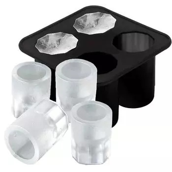 Силиконовая форма для льда с 4 отделениями для стакана для виски, многоразовая цилиндрическая форма для льда для морозильника - идеально подходит для напитков и безалкогольных напитков чёрный