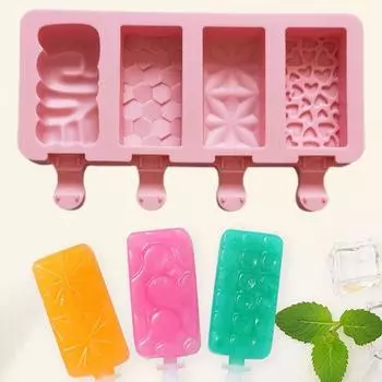 Силиконовая форма для мороженого с 4 полостями, нежный узор, антипригарная поверхность, идеально подходит для домашнего мороженого, сыра, шоколада розовый