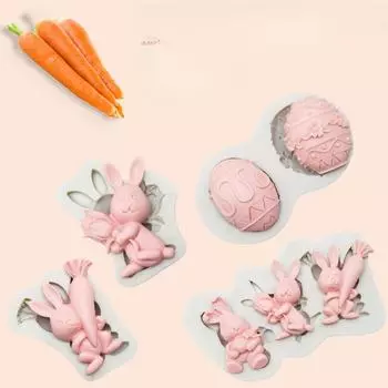 Силиконовая форма для пасхального торта Chou Kai: Кролик и яйцо для ароматерапевтического пластыря, украшения тортов, помадки. 3. Bunny with flowers 31g