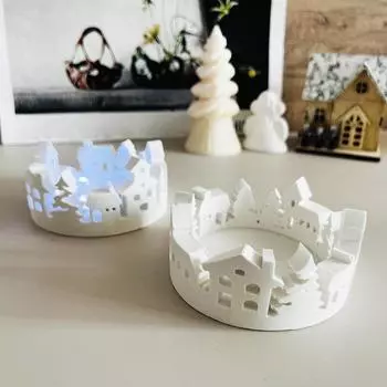 Силиконовая форма для подсвечника Tealight, силиконовые формы для подсвечника в виде домика на елке, силиконовые формы для бетона в виде домика на елке белый