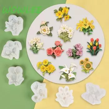Силиконовая форма для помадки Flower Series, легко моется, подходит для микроволновой печи, украшения шоколадного торта Flower Fondant, инструменты для выпечки plant
