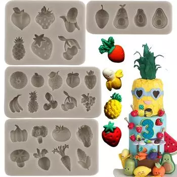 Силиконовая форма для помадки с фруктами и овощами, клубникой для украшения торта из сахара, топпер для кексов, конфет, шоколадной жевательной резинки, формы для полимерной глины красный
