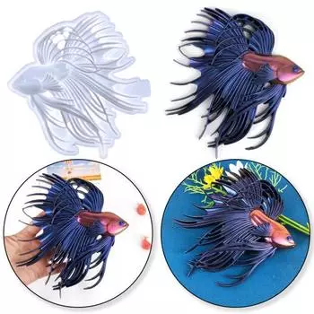Силиконовая форма для рыбы Бетта, ручная работа, 3D форма для литья рыб из эпоксидной смолы, фигурка боевой рыбы, украшение, форма для рукоделия, рукоделие белый