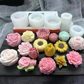 Силиконовая форма для свечей в виде цветка лотоса, подсолнуха, пиона, многофункциональная форма для мыла из смолы, кристалла, сердца, розы, шоколада, набор для приготовления льда, подарки