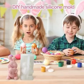 Силиконовая форма для свечей в виде розы и кролика, цветочный дизайн кролика, недеформируемая, легко моющаяся, полимерная гипсовая форма, украшение белый