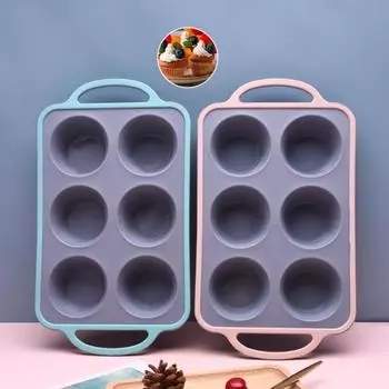 Силиконовая форма для торта, 6 чашек, модель кекса, форма для выпечки кексов с ручкой, антипригарное пищевое качество розовый