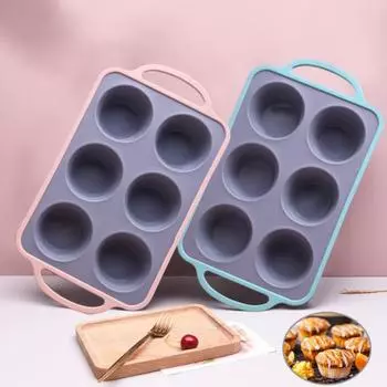 Силиконовая форма для торта, 6 чашек, модель кекса, форма для выпечки кексов с ручкой, антипригарное пищевое качество, термостойкая форма для выпечки, легко снимается, легко чистится розовый