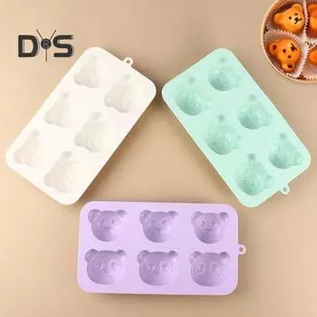Силиконовая форма для торта, 6 полостей, пищевой класс, не содержит BPA, термостойкая антипригарная форма для шоколадного торта с мультяшным медведем, инструмент для выпечки светло-зеленый