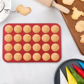 Силиконовая форма для торта на 24 чашки, антипригарная мини-форма для вафель, формы для кексов, легко очищаемая форма для тарталеток для пекарей красный