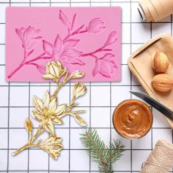 Силиконовая форма для выпечки магнолии для украшения торта, топпер для кексов, шоколадных конфет, печенья, пищевая термостойкая форма для помадки на годовщину свадьбы серый