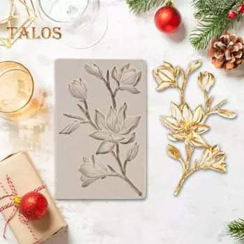 Силиконовая форма для выпечки магнолии для украшения торта, топпер для кексов, шоколадных конфет, печенья, пищевая термостойкая форма для помадки на годовщину свадьбы серый