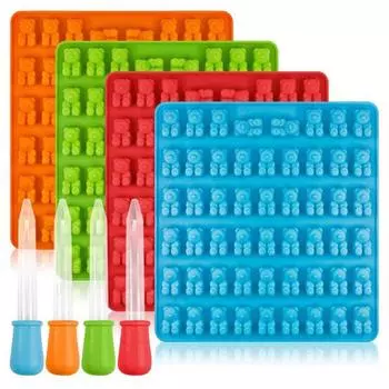 Силиконовая форма для желе с 53 полостями, не содержащая BPA, с антипригарным покрытием, пищевая форма для плюшевого мишки, форма для конфет с капельницей, форма для желе, форма для шоколада зелёный