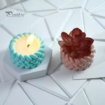 Силиконовая форма, гибкая форма для поделок из пеньковой веревки, подставка для свечей, сочный цветочный горшок, легко извлекаемая, многоразовая форма для поделок из смолы для поделок из смолы белый