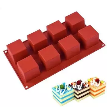 Силиконовая форма с 8 отверстиями, маленькая квадратная 3D-форма для выпечки, сделай сам, желе, маффин, мусс, мороженое, шоколад, инструмент