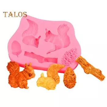 Силиконовая форма с антипригарным покрытием, декоративная экологически чистая креативная 3D форма с белкой и сосновой шишкой, пень для торта, шоколадная форма для дома розовый