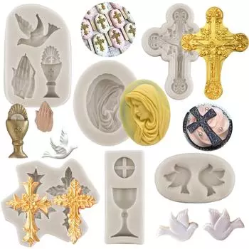 Силиконовая форма с крестом, чаша для причастия, голубь, формы для помадки, форма для торта на крещение, вечерние украшения торта для крещения, кекс, конфеты, шоколадная жвачка, формы для пасты белый