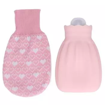 Силиконовая грелка, взрывозащищенная, мешок для горячей воды с вязаным чехлом для дома и офиса розовый