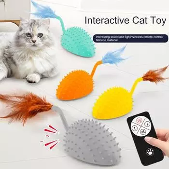 Силиконовая игрушка-мышь с дистанционным управлением и светодиодной подсветкой, электрическая интерактивная игрушка для кошек, стимулирующая охоту, беспроводная автоматическая движущаяся мышь, игрушка-дразнилка для котят Charging жёлтый
