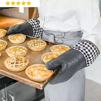 Силиконовая изоляционная перчатка, противоскользящая, удлиненная, утолщенная, устойчивая к высоким температурам кухонное устройство против ожогов зелёный