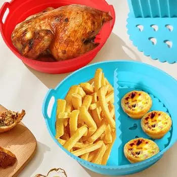 Силиконовая кастрюля для фритюрницы с антипригарным покрытием, устойчивая к высоким температурам, равномерное распределение тепла, складной коврик для фритюрницы с ручкой розовый