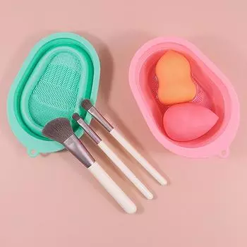 Силиконовая кисть для макияжа, чистящая подушечка для инструментов, косметическая скребковая пластина для яиц, складная миска для макияжа, мягкая резиновая коробка для мытья