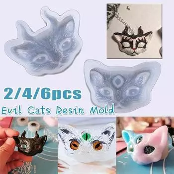 Силиконовая кисточка с головой кошки, шоколадное мыло, торт, форма для восковых желейных свечей, мягкая форма из УФ-эпоксидной смолы и полимера, силиконовая форма для головы кошки 2PCS/1SET прозрачный