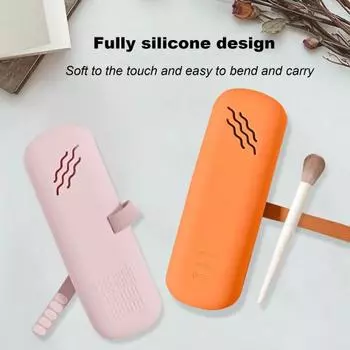 Силиконовая косметичка, держатель для кистей для макияжа, портативный органайзер для кистей, вентилируемый косметический чехол для ежедневного использования, хранение в дороге розовый