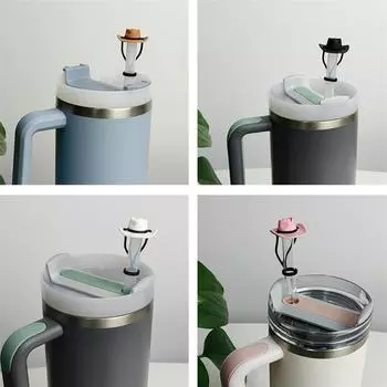 Силиконовая ковбойская шляпа, соломенная кепка, милая шляпа, соломенный топпер, многоразовая защитная крышка для соломенных кончиков, аксессуар для кружки, подарок, соломенная кепка белый