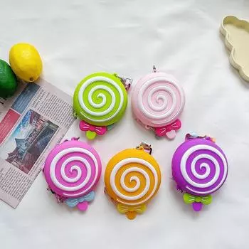 Силиконовая круглая сумка через плечо для детей в виде леденцов, симпатичная сумка через плечо для девочек, регулируемый ремень, детский маленький кошелек для монет жёлтый