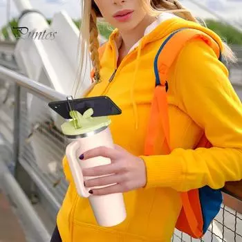 Силиконовая крышка для кружки объемом 40 унций, многоразовая изолированная крышка для кружки с держателем для мобильного телефона, не содержащая бисфенол-А, стойкая к высоким температурам, бутылка для воды, аксессуар для дома и путешествий фиолетовый