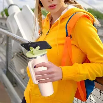 Силиконовая крышка для кружки объемом 40 унций, многоразовая изолированная крышка для кружки с держателем для мобильного телефона, не содержащая бисфенол-А, стойкая к высоким температурам, бутылка для воды, аксессуар для дома и путешествий оранжевый