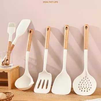 Силиконовая кухонная лопатка, не содержащая BPA, устойчивая к высоким температурам, с антипригарным покрытием, пищевая деревянная ручка, кухонная утварь C