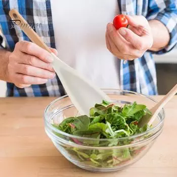 Силиконовая кухонная ложка для антипригарной посуды, деревянная ручка без бисфенола А, термостойкая лопатка для смешивания и соскабливания 1pc