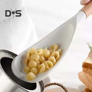 Силиконовая кухонная ложка для антипригарной посуды, деревянная ручка без бисфенола А, термостойкая лопатка для смешивания и соскабливания 1pc