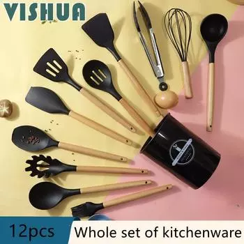 Силиконовая кухонная утварь, 12 предметов антипригарной кастрюли, силиконовая лопатка, устойчивая к высоким температурам, пищевая силиконовая лопатка, набор кухонных принадлежностей