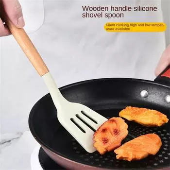 Силиконовая кухонная утварь Лопатка для приготовления супа Ложка с деревянной ручкой Антипригарная кухонная утварь Лопатка для приготовления пищи Инструмент для приготовления пищи
