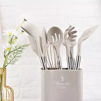 Силиконовая кухонная утварь с антипригарным покрытием, набор кухонных принадлежностей, лопатка для взбивания яиц, лопатка с ручкой из нержавеющей стали, набор кухонных принадлежностей