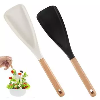 Силиконовая кулинарная ложка, салатная лопатка, термостойкая деревянная ручка, кухонная утварь для антипригарной посуды 1pc белый