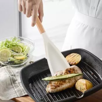 Силиконовая кулинарная ложка, салатная лопатка, термостойкая деревянная ручка, кухонная утварь 1pc чёрный