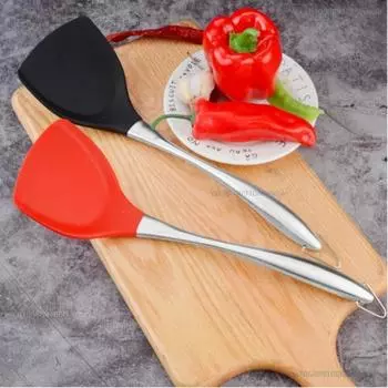Силиконовая лопатка для барбекю Wok из нержавеющей стали Лопатка для готовки с антипригарным покрытием Термостойкая ручка Лопатка Кухонные принадлежности красный