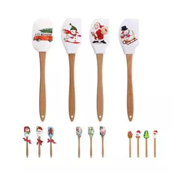 Силиконовая лопатка для крема для торта Рождественская деревянная ручка скребок для смешивания теста для выпечки инструменты для украшения выпечки кухонные принадлежности
