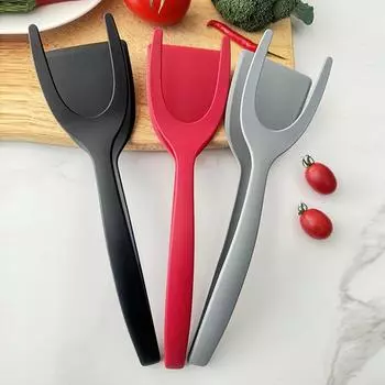 Силиконовая лопатка и зажим для еды 2 в 1, устойчивая к высоким температурам, для жарки, переворачивания, приготовления на гриле и выпечки чёрный