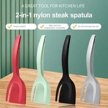 Силиконовая лопаточка для стейка, зажим для еды, противоскользящая длинная ручка, многофункциональный 2-в-1, многофункциональный зажим для жарки мяса, яиц, тостов, сервировочный зажим, щипцы, кухонные принадлежности серый
